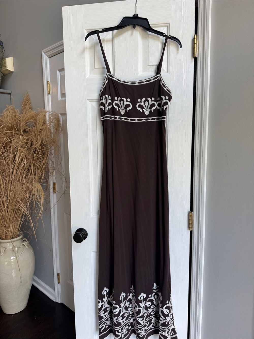 INC International Concepts Brown Dress with White Embroidered Trim